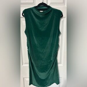A New Day Elegant Green Velvet Side Ruched High Neck Holiday Dress